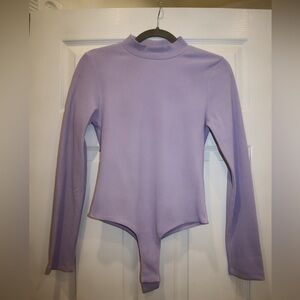 Topshop Size 6 Ribbed, High-neck Lilac Bodysuit